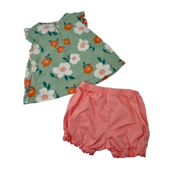 Girl's - 2 Floral Print Outfits, Peach Shorts, Green Floral Shirt -‎ Size 18 M - Picture 7 of 8
